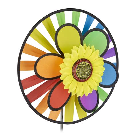 Relaxdays Moulin à vent XL avec 2 roues, fleur décorative, intérieur et ...