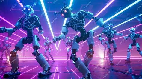 Premium Photo | A playful scene of robots in a dance battle with ...