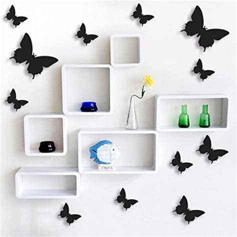 JAAMSO ROYALS Black 3D Butterflies Vinyl Self Adhesive Home Decor Wall ...