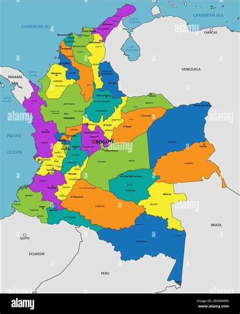 Colorful Colombia political map with clearly labeled, separated layers. Vector illustration ...