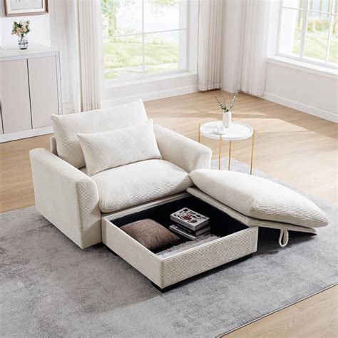 Oversized Accent Chair with Ottoman, 51'' Wide Modern Chair and A Half ...