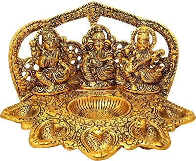 Buy TIED RIBBONS Lakshmi Ganesh Saraswati Idol Diya Oil Lamp Decorative ...