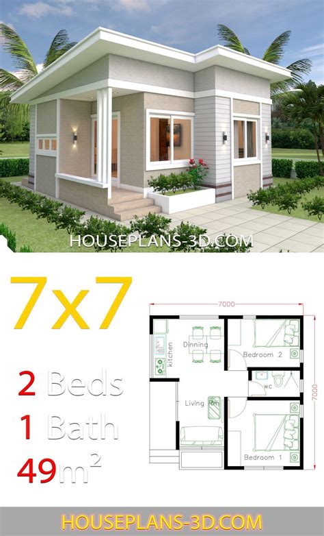 Small House Plans 6x6 With One Bedroom Hip Roof