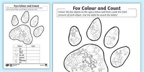 👉 Fox Colour and Count Worksheet - Twinkl