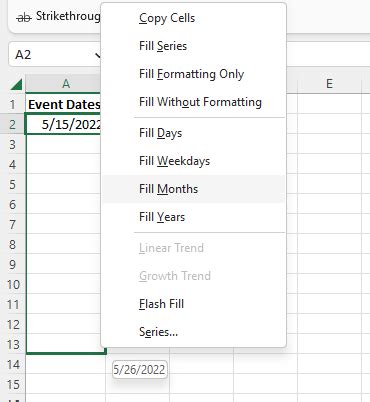 Image result for Excel AutoFill Dates