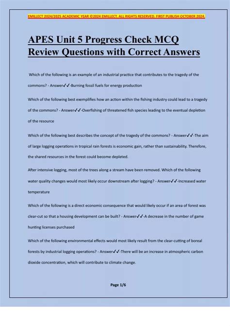 APES Unit 5 Progress Check MCQ Review Questions with Correct Answers ...