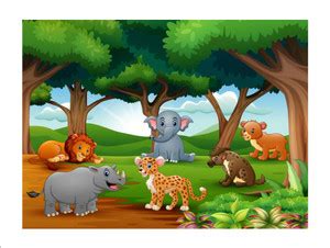 WALL GURU 38 cm CARTOON JUNGLE ANIMALS STICKER Self Adhesive Sticker ...