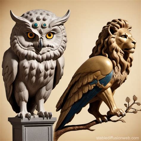 Athena's Owl and a Lion | Stable Diffusion Online