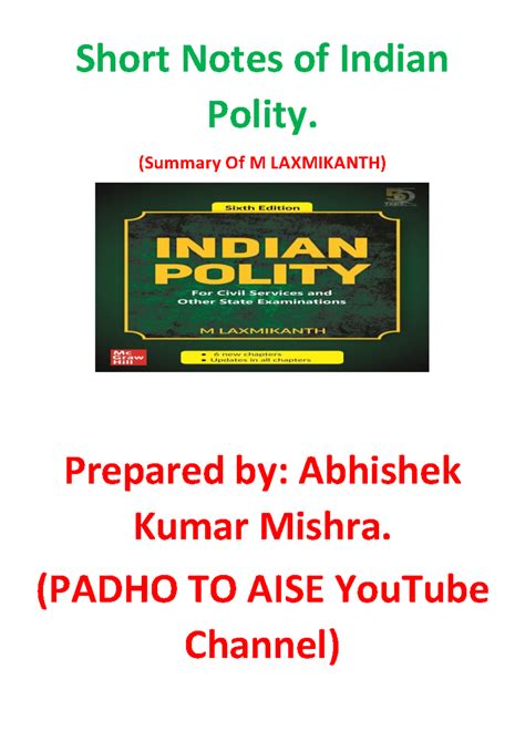 Summary Of M Laxmi Kant - Short Notes of Indian Polity. (Summary Of M ...