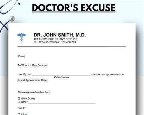 Real Doctors Note For Work