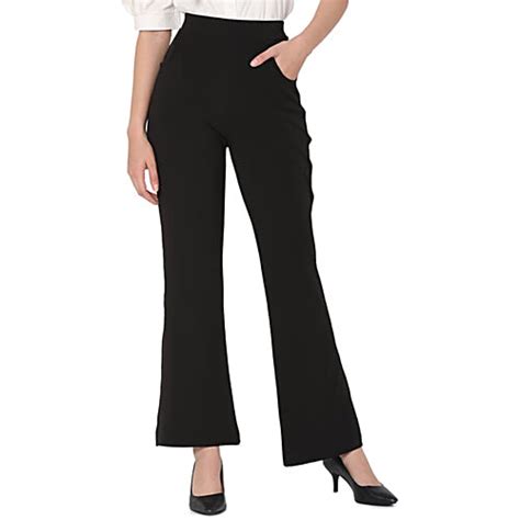 Buy Smarty Pants Black Cotton Lycra Flared Fit High Rise Trousers ...