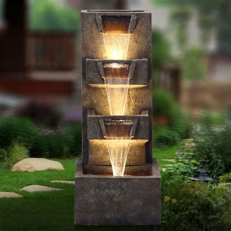 Buy 33”H Garden Fountain Outdoor Clearance with LED Lights and Pump ...