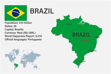 mapa de brasil muy detallado con bandera, capital y pequeño mapa del ...
