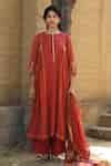 Buy Red Chanderi, Tissue Embroidery, Mirrors, Straight Placement Kurta ...