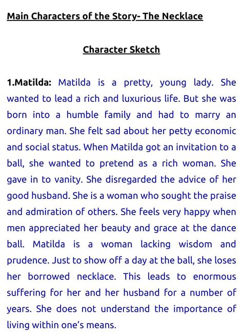 how to write a character sketch of the necklace class 10 step by step ...