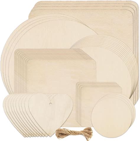 46Pcs Unfinished Blank Wood Slices - Pyrography Wood Blanks, 7Sizes ...