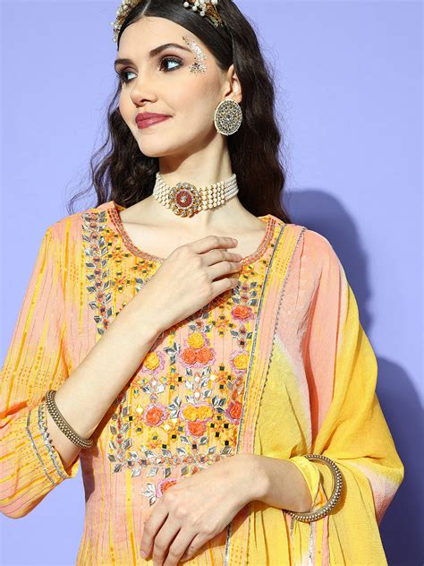 Buy Ishin Women's Pink Embroidered Straight Kurta with Trouser ...