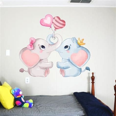 Sticker Yard Elephant Couple Heart Wall Decor for Kids Room, Hall ...