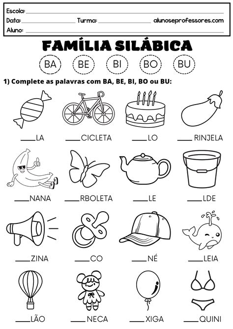 Atividades com a Família Silábica do B para imprimir | Alunos e Professores