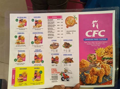 Menu at Canadian Fried Chiken, Madikeri