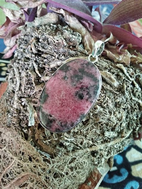 Natural Rhodonite Pendant Sterling Silver Pendant Large Stone - Etsy India