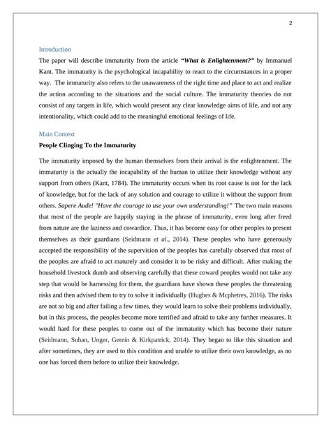 Immaturity in Immanuel Kant's 'What is Enlightenment?'