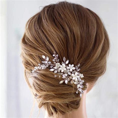 Buy Unicra Bride Flower Wedding Hair Comb Crystal Bridal Silver Side ...