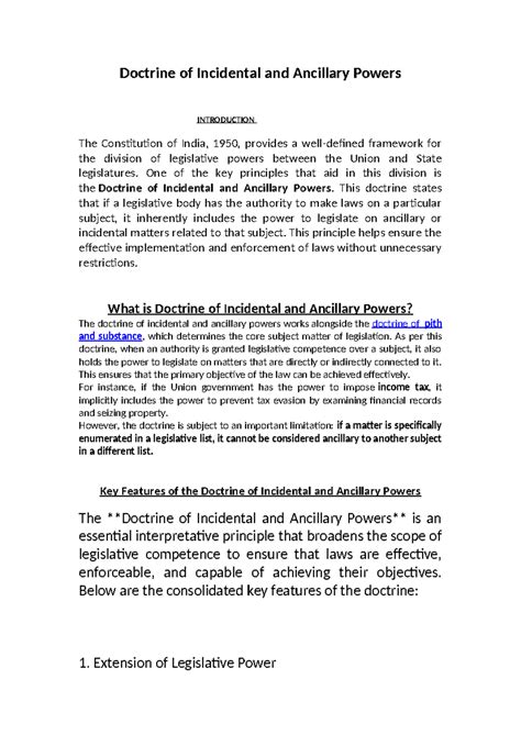 Doctrine of Incidental and Ancillary Powers: A Comprehensive Overview ...