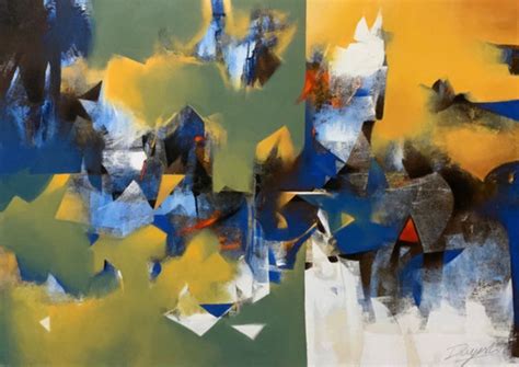 "Abstract Landscape 3": Yellow-Green Abstract painting by Divyesh ...