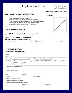 Fillable Online aimsindia ac Application Form ADVENT ...