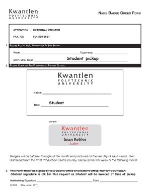 Fillable Online Student Name Badge Form Fax Email Print - pdfFiller