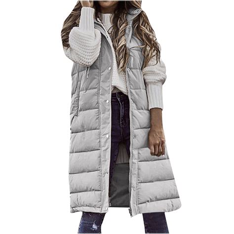 WREESH Womens Long Puffer Vest Sleeveless Hooded Puffy Jackets Winter ...