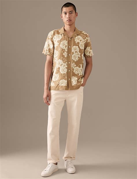 Buy Linen Rich Floral Cuban Collar Shirt at Marks & Spencer