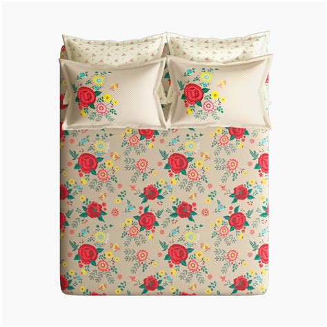 Buy PORTICO Florique Cotton 144TC Printed 5Pcs Super King Bedsheet Set ...
