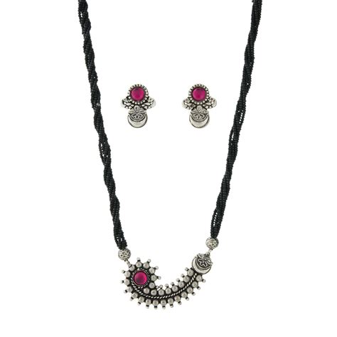 Oxidized Silver Nath Design Mangalsutra with Earrings – Utsaav by Gargi