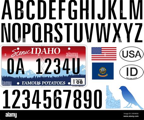 IDAHO car license plate style pattern, letters, numbers and symbols ...