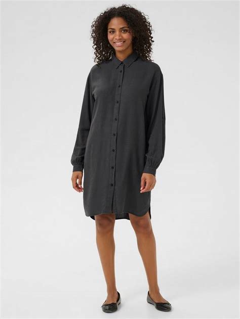 KAFFE Milia Linen Blend Knee Length Shirt Dress, Mid Grey