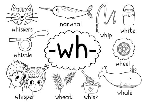 Premium Vector | Wh digraph spelling rule black and white educational ...