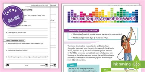 ESL Musical Styles Around the World Worksheet [Teens, B1-B2]