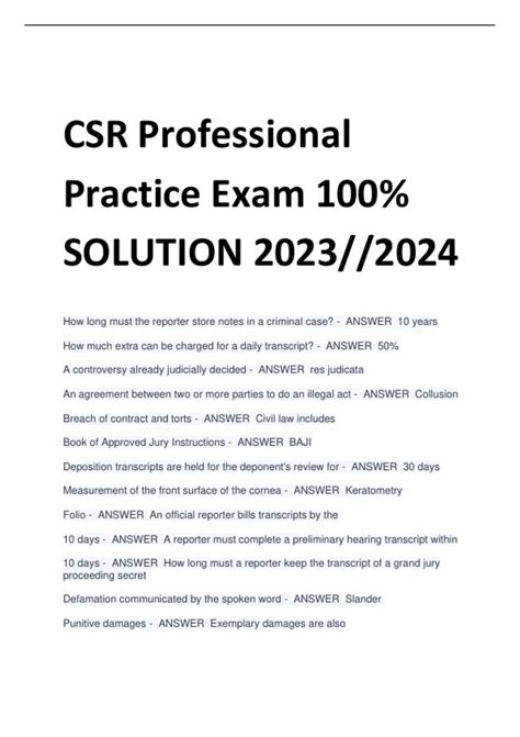 CSR Professional Practice Exam 100% SOLUTION 2023//2024 - CSR - Stuvia US