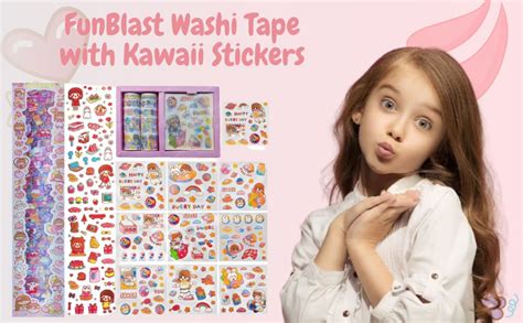 FunBlast Washi Tape with Kawaii Stickers, 10 Pcs Tape Rolls with 30 ...