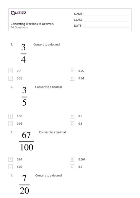 50+ Converting Decimals and Fractions worksheets for 3rd Class on ...