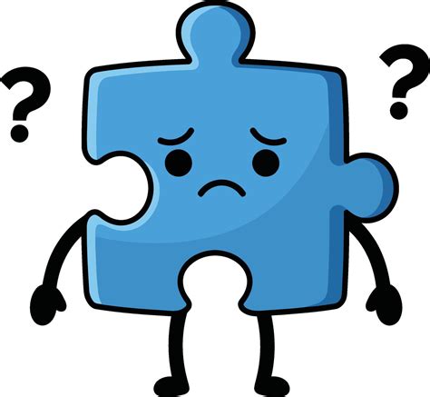 Confused blue puzzle piece character with question marks expressing ...