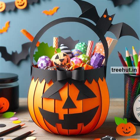 Trick or Treat Basket Paper Craft Ideas, Halloween Decoration Ideas for ...