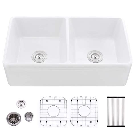 Buy 33 Inch Double Farmhouse Sink White -Bokaiya 33x18 Inch Fireclay ...