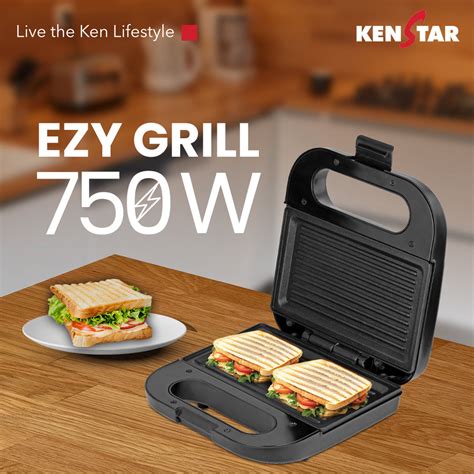 Ezy Grill Sandwich Maker– 750W, Non-Stick 2Slice Grilling Plates ...