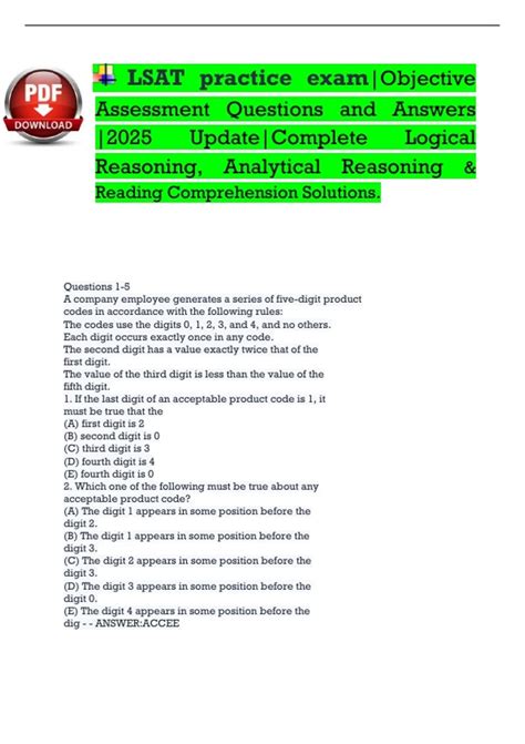 LSAT Practice Exam | Objective Assessment Questions and Answers | 2025 Update | Complete Logical ...