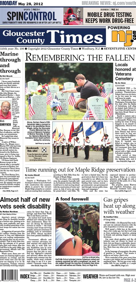 Today's Gloucester County Times front page, May 28, 2012 - nj.com