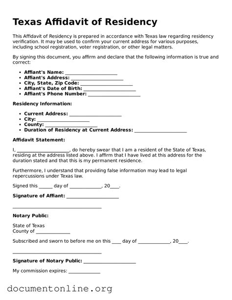 Free Texas Affidavit of Residency Forms ≡ Blank PDF Template