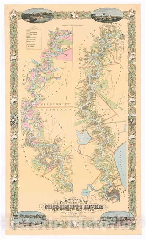 Historic Pictoric Historic Map : Plantations on The Mississippi River ...